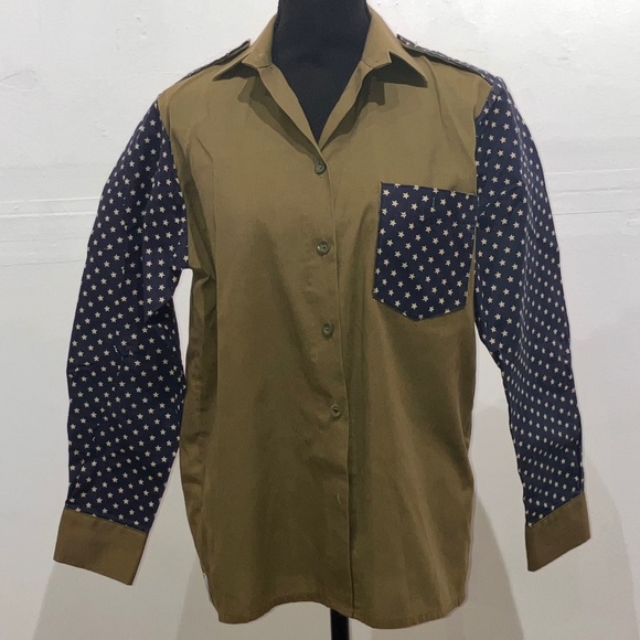 Fresh and Wholesome Tops - Fresh and wholesome collaborations army green star button down shirt
